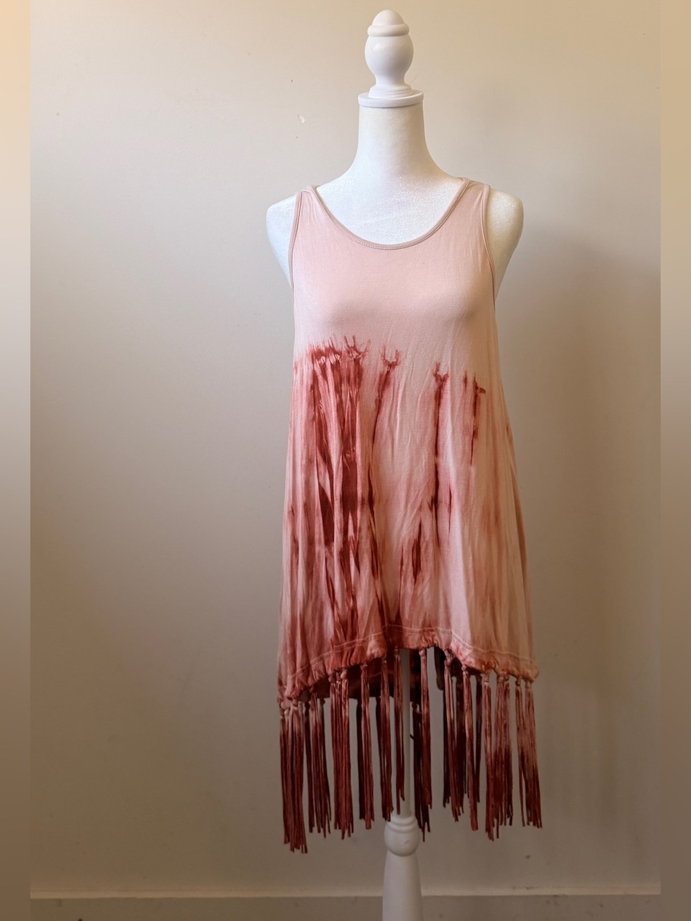 POL Pink Tie-Dye Fringe Tank Top